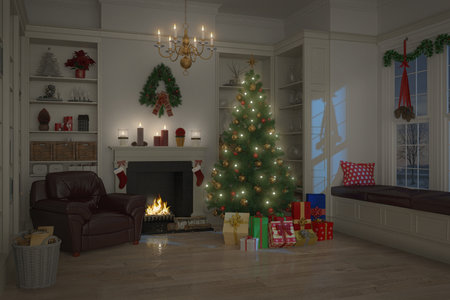 3d rendering of a luxury apartment decorated for christmas.の写真素材