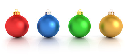 Four colorful christmas balls over white background.の写真素材