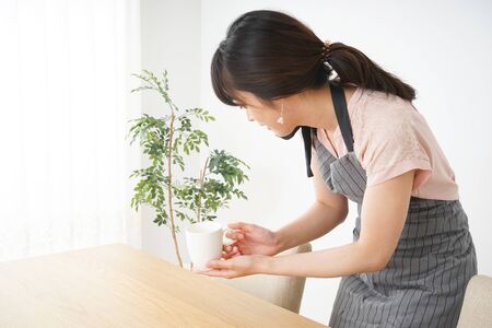 Smiling cafe staffの写真素材