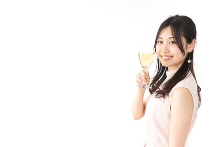 woman at party with wineの写真素材
