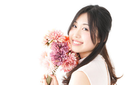 woman present flowersの写真素材