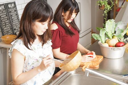cooking two womenの写真素材