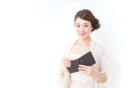 woman checking her walletの写真素材
