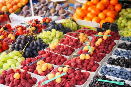 fresh fruits sold in marketの写真素材