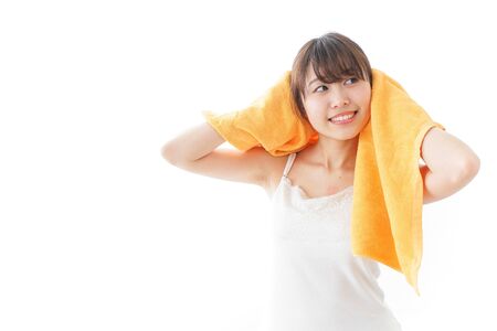 Woman after taking a bathの写真素材