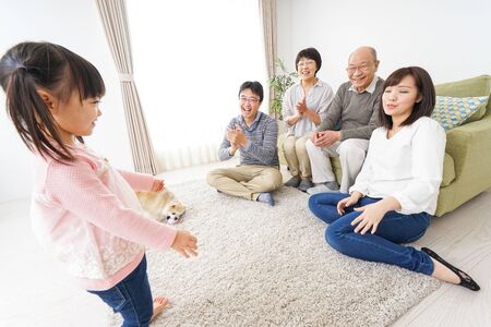 Happy three-generation familyの写真素材