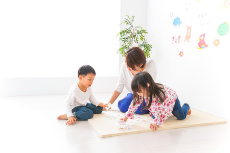 Children and teacher at Kindergarten, Preschoolの写真素材