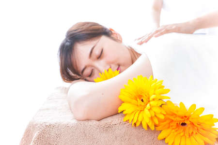 Young woman at spaの写真素材