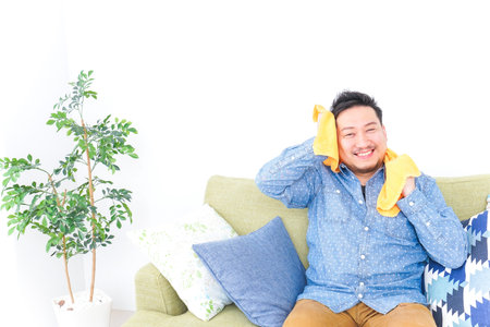 Man after bathの写真素材