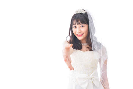 Wedding day taken in the studio with a cute asian girlの写真素材