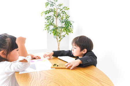 Child Studying at Home with Teacher and Elementary School Kid. Education Concept.