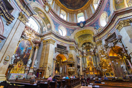 Interior of St. Nicholas Church in Prague, Czech Republicの写真素材