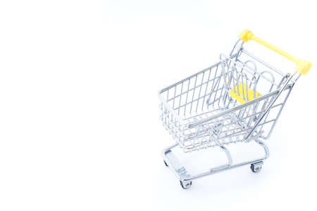 Shopping cart isolated on white background with copy space for text.の写真素材