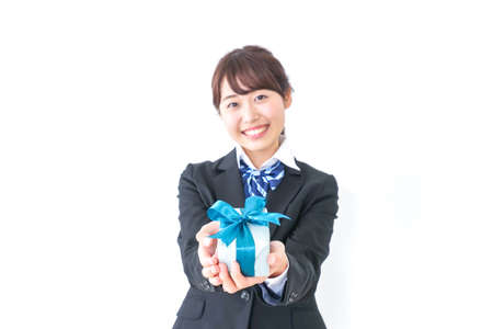 high-school girl giving presentの写真素材