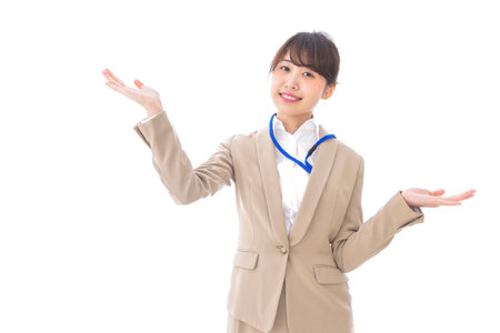 Businesswoman making a comparison with somethingの写真素材