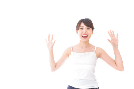 Young woman getting a surpriseの写真素材
