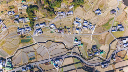 aerial photography of country view in Japanの写真素材