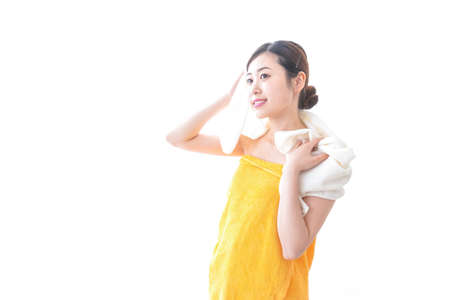 Young woman after bathingの写真素材