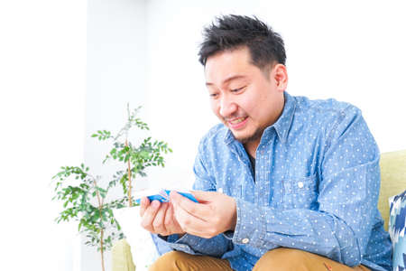 Man studying at homeの写真素材