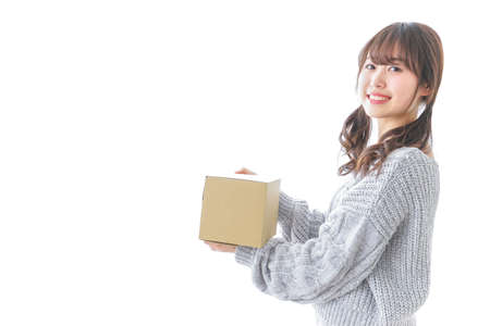 Woman getting home deliveryの写真素材