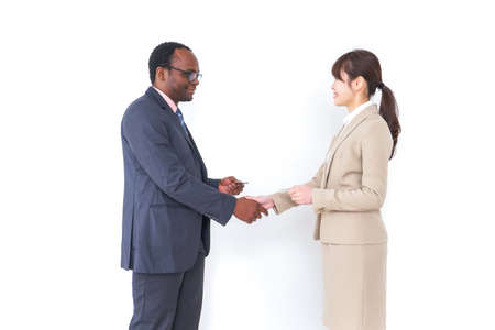 exchange of business cardsの写真素材