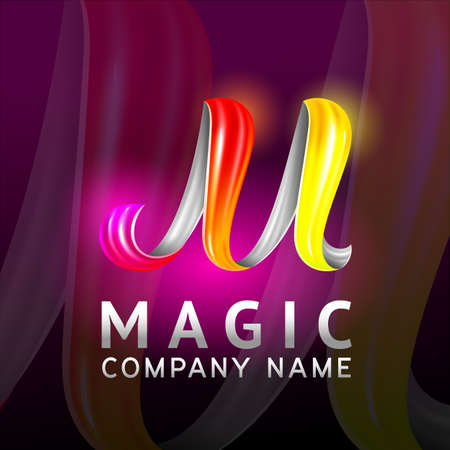 Bright colorful curvy 3d volumetric letter M, shiny bold font for your company name, vector illustrationのイラスト素材