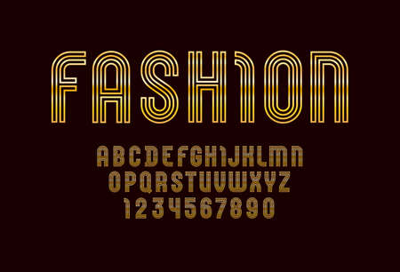 Chic golden font, fashion alphabet of line, capital letters from A to Z and numbers from 0 to 9 for you designsのイラスト素材