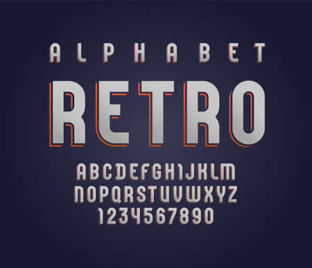 High font of retro style, old alphabet sans serif, letters and numbersのイラスト素材