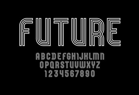 Chic striped font, white alphabet from lines, letters and numbersのイラスト素材