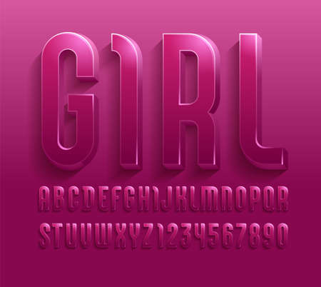 3d font from light pink color, trendy gloomy alphabet sans serif, modern letters and numbers for your   flyer, film poster, fashion bannerのイラスト素材