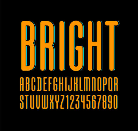 High orange font, condensed tall alphabet sans serif, trendy uppercase Latin letters from A to Z and Arab numbers from 0 to 9 for you designsのイラスト素材