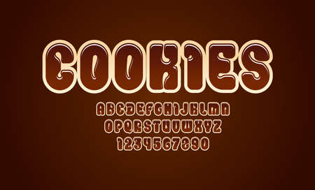 New trendy font, brown alphabet in the cartoon style, rounded letters from A to Z and numbers from 0 to 9 for you designs:  t shirt, card, poster, vector illustration 10EPSのイラスト素材