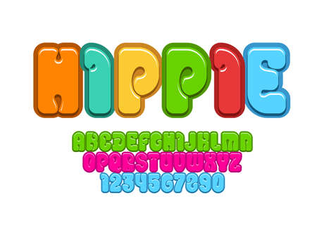 Trendy font, bold alphabet in the cartoon style, modern rounded letters from A to Z and numbers from 0 to 9 for you designs: logo, t-shirt, love card, or anything else, vector illustration 10EPSのイラスト素材