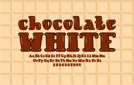 White Chocolate font, alphabet in the cartoon style, letters and numbers for you designs, vector illustration 10EPSのイラスト素材