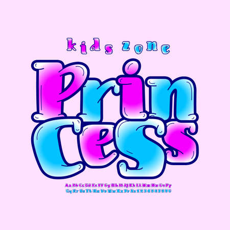 Kids playful font, alphabet in the cartoon style, rounded uppercase and lowercase Latin letters and numbersのイラスト素材
