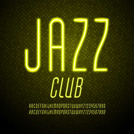 Yellow trendy font, vibrant modern alphabet, neon colored letters and numbersのイラスト素材