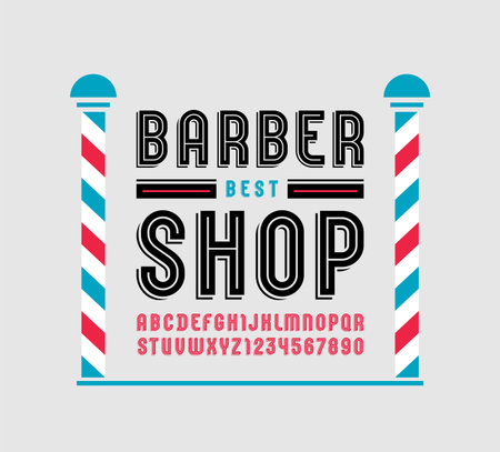 Modern font handcrafted, trendy alphabet of retro style, uppercase letters from A to Z and numbers from 0 to 9 for you designs:のイラスト素材