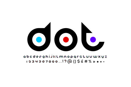 Original modern alphabet, rounded black font, trendy letters and numbers with colored dotのイラスト素材