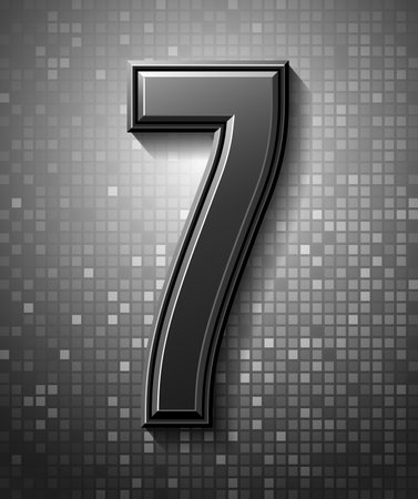 3d dark font with flare, trendy condensed alphabet sans serif, modern beveled number 7 on a pixel background.のイラスト素材
