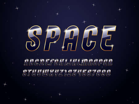3d modern font with golden streak, trendy dark alphabet with glare effect, condensed letters and numbers, vector illustration 10eps.のイラスト素材