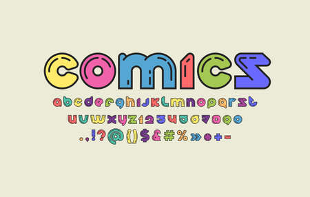 Comics modern alphabet, original rounded font, trendy letters from A to Z and numbers from 0 to 9.のイラスト素材