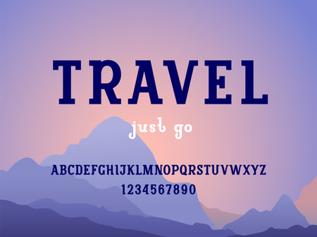 Trendy black font, bold alphabet serif, uppercase Latin letters from A to Z and Arab numbers from 0 to 9 in the style of handmade graphics, vector illustration 10EPSのイラスト素材