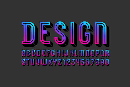 3D colored font, trendy bright alphabet, condensed letters and numbers, vector illustration 10EPSのイラスト素材