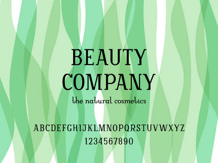 Modern slab serif font, condensed tall alphabet, trendy uppercase condensed Latin letters from A to Z and Arab numbers from 0 to 9 in the style of handmade graphics, vector illustration 10EPSのイラスト素材