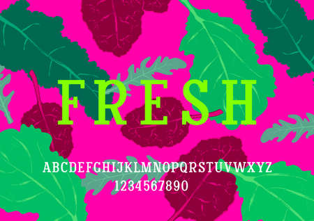 Modern slab serif font, original alphabet, trendy uppercase letters from A to Z and numbers from 0 to 9 in the bright style, vector illustrationのイラスト素材