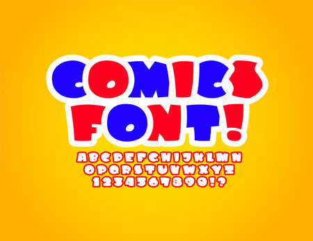 Rounded Font in the comics style, trendy cartoon alphabet, bold letters and numbers made in cute style, vector illustrationのイラスト素材