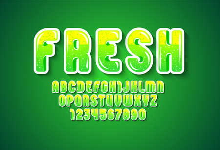 Green bold font, trendy rounded alphabet in the eco style, modern letters and numbers, vector illustration 10EPSのイラスト素材