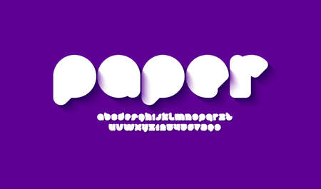 Rounded white Font with shadow, trendy cartoon alphabet, bold letters and numbers made in cute style, vector illustration 10epsのイラスト素材