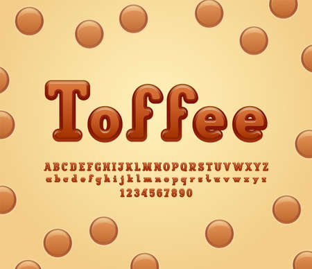 Slab serif 3d font, chocolate alphabet, rounded uppercase and lowercase letters from A to Z and numbers from 0 to 9, vector illustration 10EPSのイラスト素材