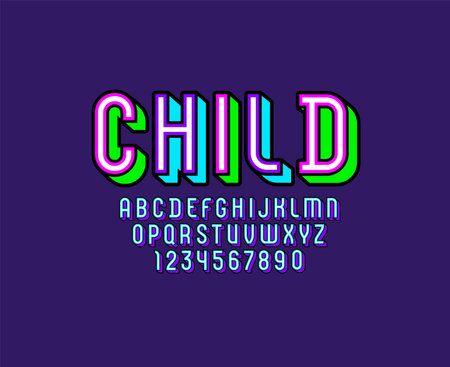 3D modern Font, trendy multi colored alphabet, bright condensed letters and numbers, vector illustration 10epsのイラスト素材